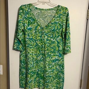 Lilly Pulitzer Vibrant Green and Blue Leaf Print Dress